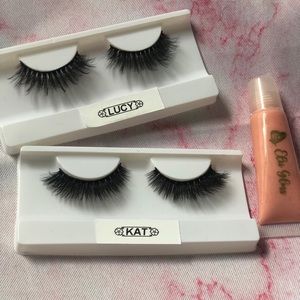 2 Mink lashes w/ nude lip gloss